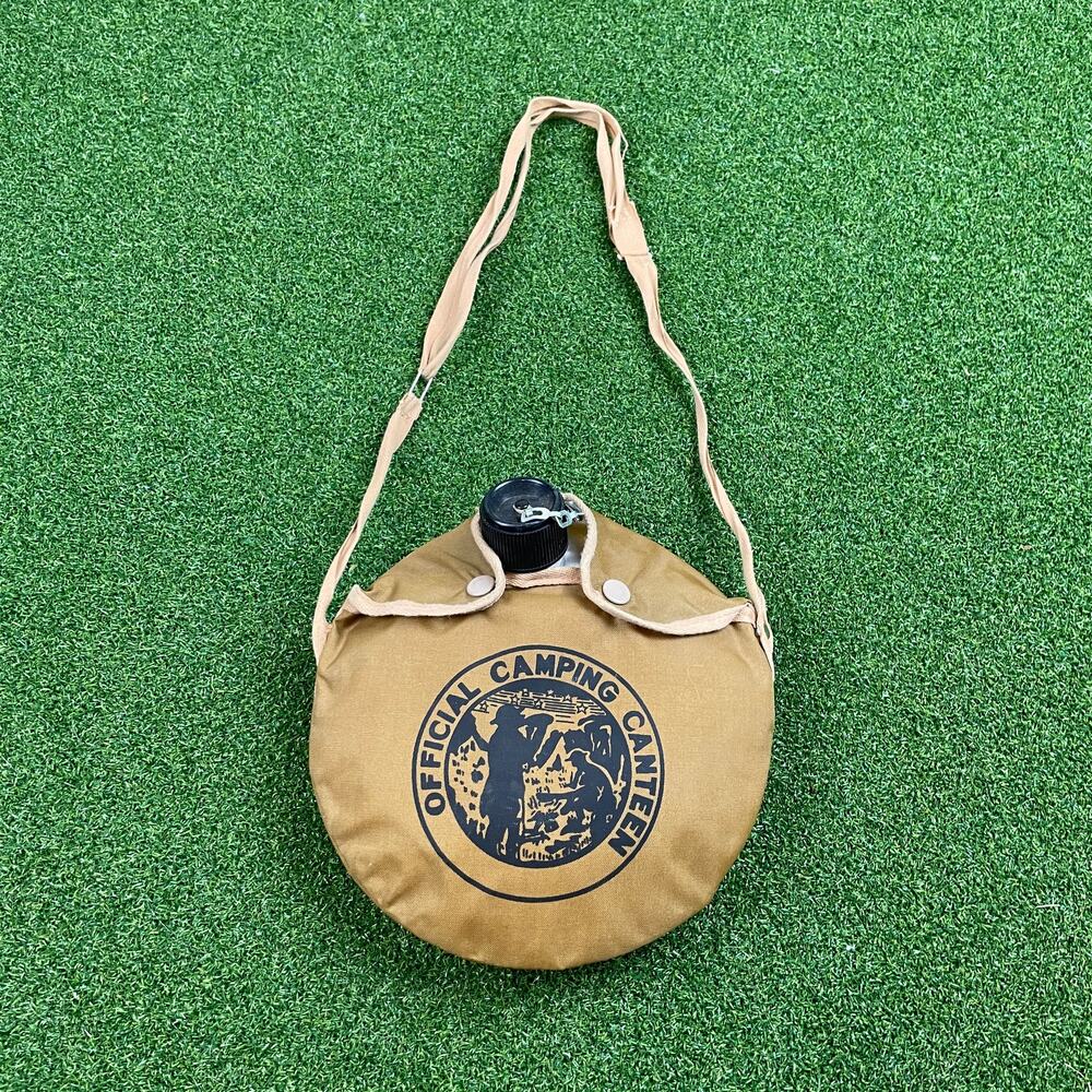 Vintage Official Camping Canteen Boy Scouts Metal Bottle w/ Cloth Case